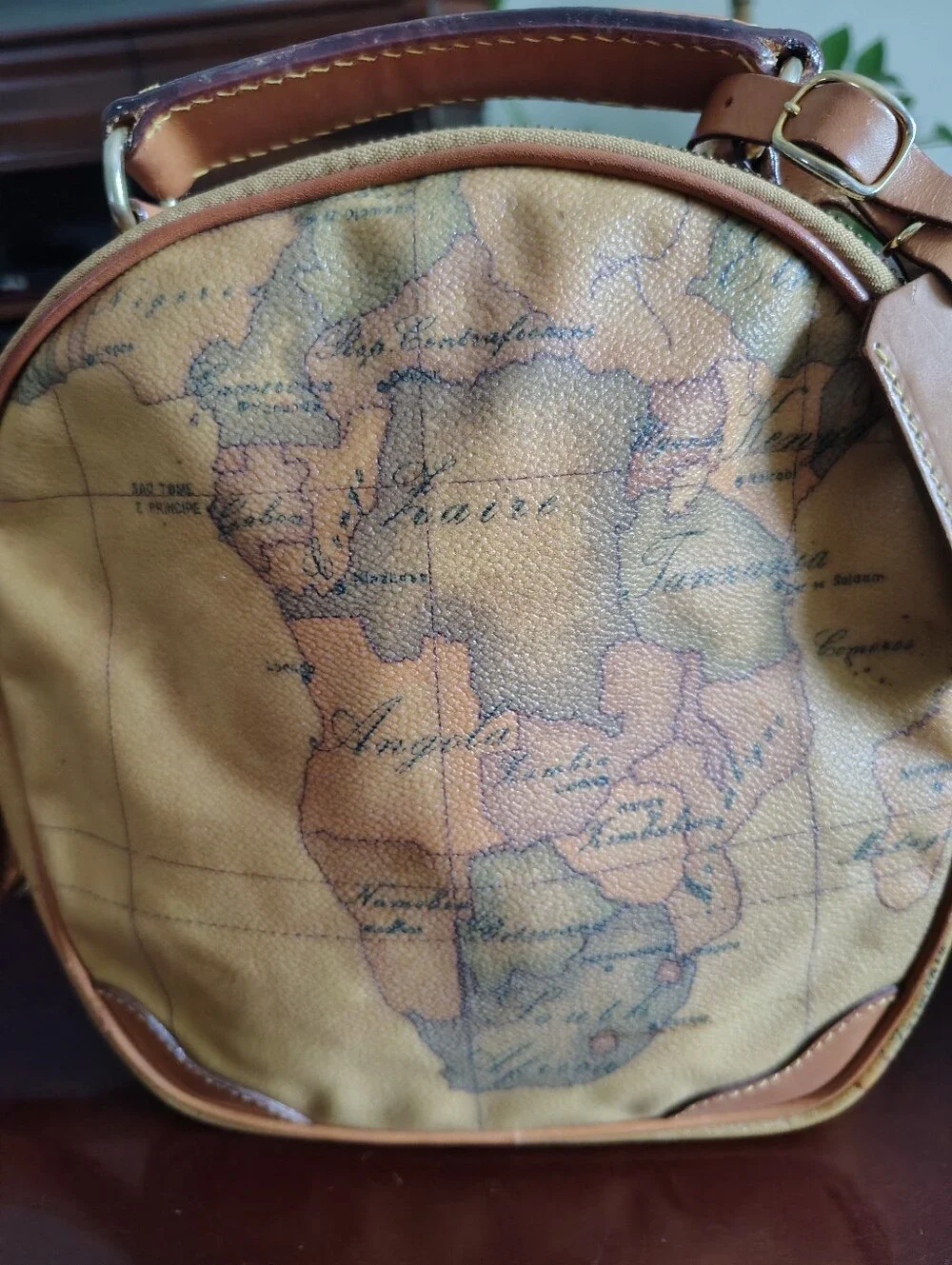 Alviero Martini Tan-Brown Map Print Messenger Bag